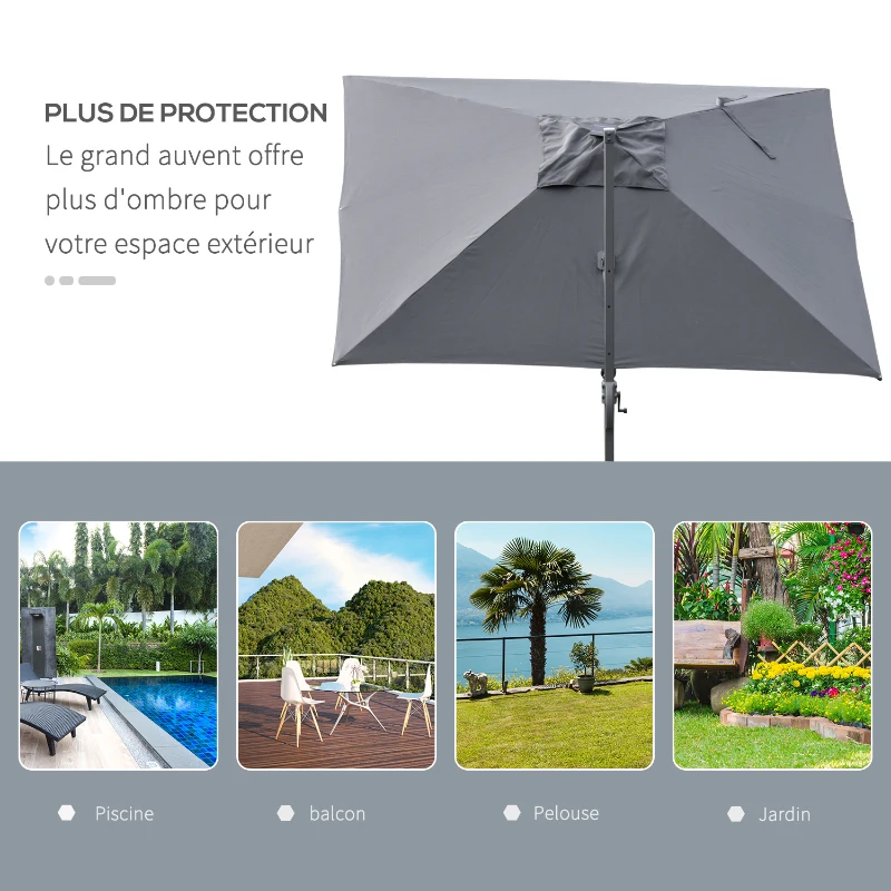 Outsunny Parasol déporté carré parasol LED inclinable pivotant 360° manivelle piètement acier dim. 3L x 3l x 2,66H m gris