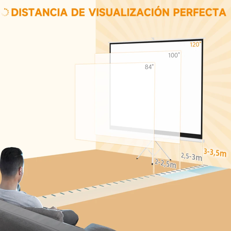 HOMCOM Pantalla de Proyector Manual 120 Pulgadas Pantalla de Proyección Formato 4:3 con Altura Ajustable 244x183 cm Blanco