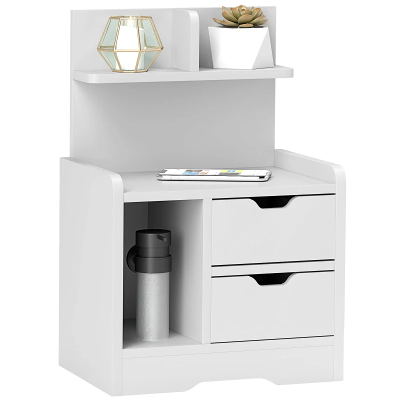 HOMCOM Nachttisch mit 2 Schubladen, offener Ablage, 40x30x60 cm, Weiß