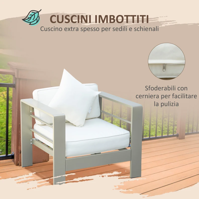 Outsunny Set giardino 4 pezzi con Divanetto 2 Poltrone e Tavolino con Cuscini Sfoderabili Oro