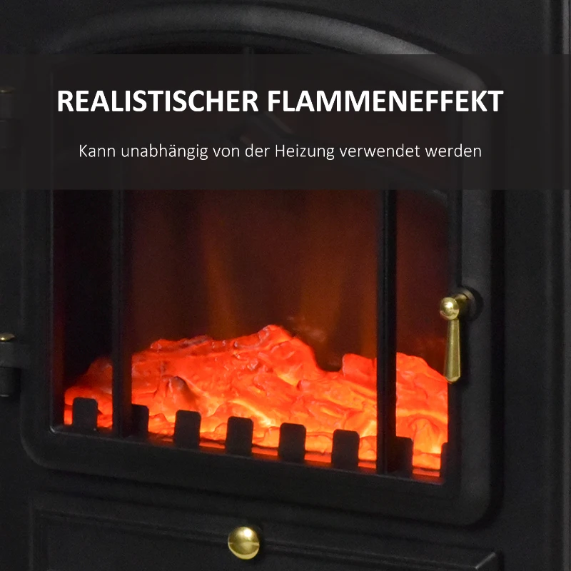 HOMCOM Elektrokamin mit Heizung, elektrischer Kamin mit LED Flammeneffekt, 1000/2000W Dekokamin, elektrisch Kaminfeuer mit Überhitzungs-Schutz Kaminofen, Schwarz
