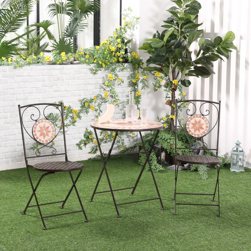 Outsunny 3-teiliges Bistroset Bistro-Set Balkon, Mosaik-Muster, 2er Bistro-Set, Braun + Gelb
