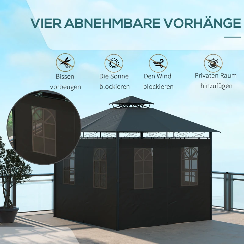 Outsunny Pavillon Partyzelt Gartenpavillon, 2,95 x 2,95 x 2, 85 m, Dunkelgrau