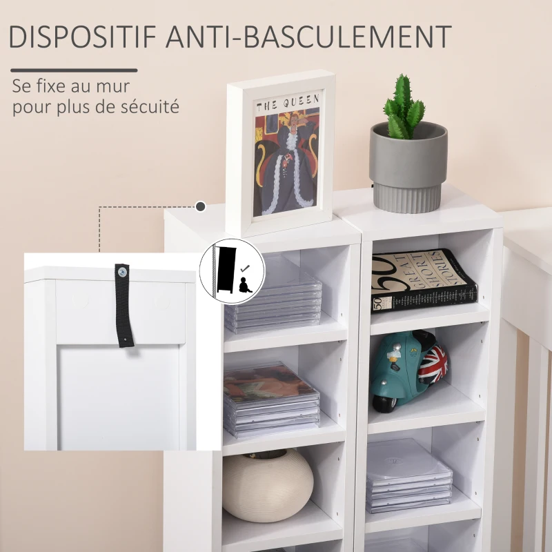 HOMCOM Lot de 2 étagères colonnes armoire de rangement CD-DVD 6 + 6 compartiments 21 x 22,5 x 88,5 cm capacité max. 204 CD blanc
