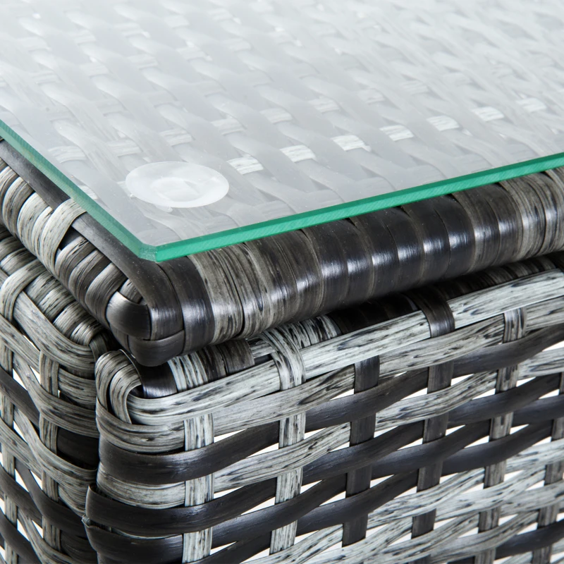 Outsunny Conjunto de 2 Tumbonas con Cojín y Respaldo Ajustable 5 Posiciones y 1 Mesita de Ratán Sintético Color Gris