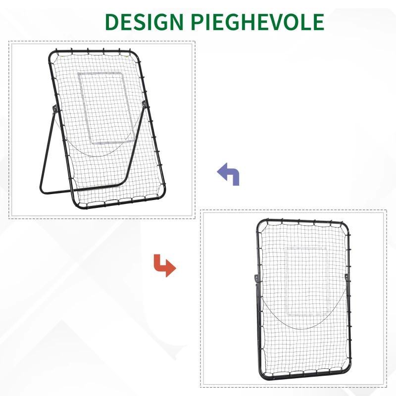 HOMCOM Rete da Calcio Rebounder Pieghevole con Bersaglio, Altezza e Angolazione Regolabili, Metallo e PE, 123x73x178.5cm, Nero