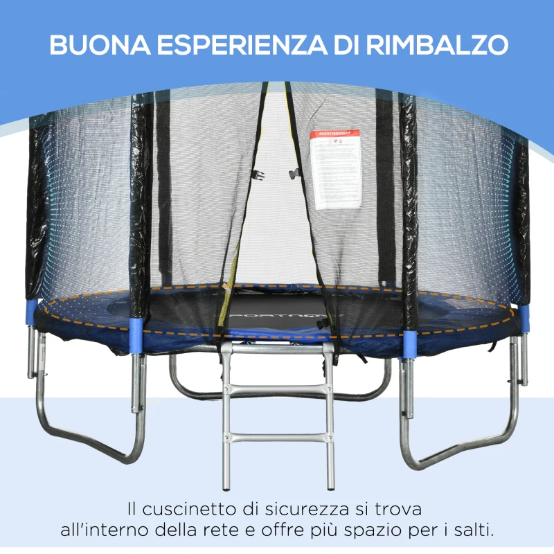 SPORTNOW Trampolino Elastico con Scaletta e Rete di Sicurezza, in Acciaio e Plastica, Ø180x200 cm, Blu