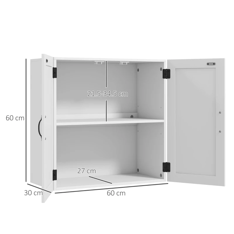 kleankin Armadietto Pensile Bagno in Legno Stile Country con Ripiano Regolabile, 60x30x60cm, Bianco