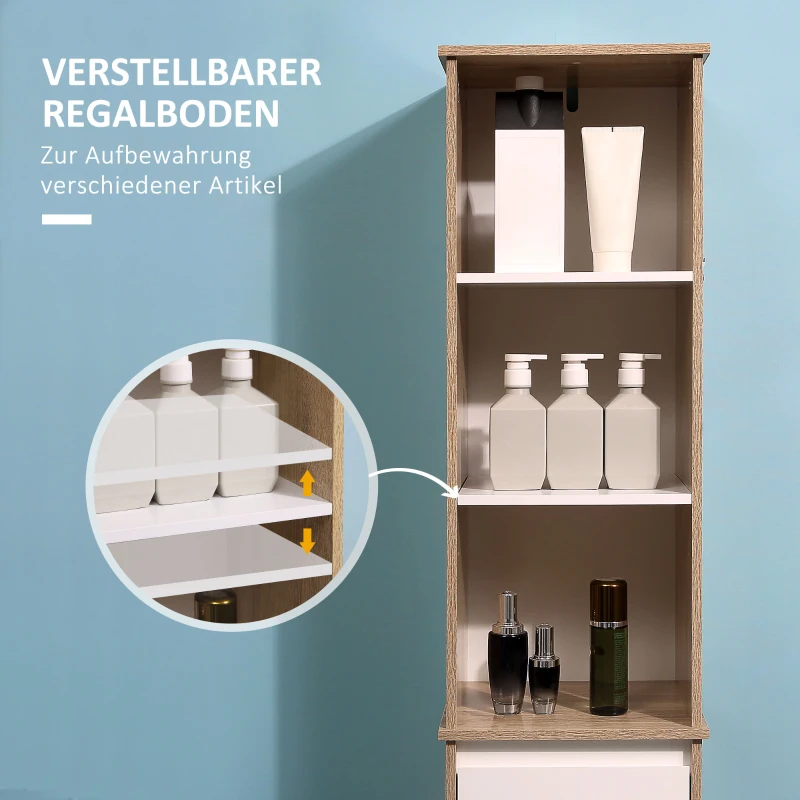 kleankin Badregal Badregal Badmöbel  Badezimmerschrank mit Verstellbares Regal  Hochschrank Standschrank mit 3-stufigen offenen Regal Schrank Schublade Umschlagdesign platzsparend MDF Naturholz+Weiß