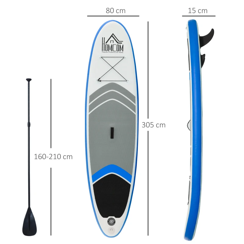 HOMCOM Aufblasbares Surfbrett Surfboard Stand Up Board mit Paddel Rutschfest Inkl. Ausrüstung PVC EVA 305 x 80 x 15 cm