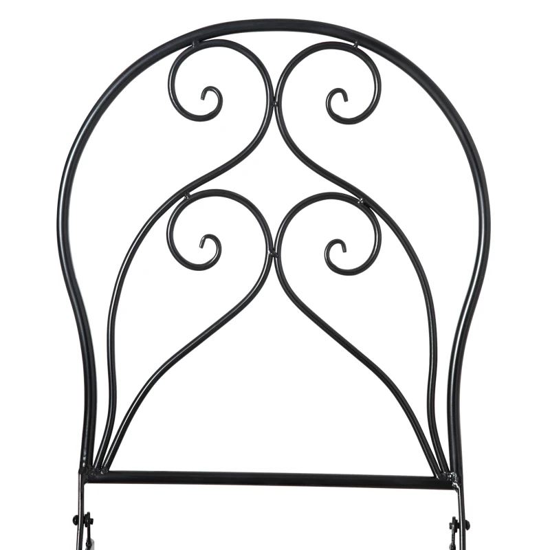 Outsunny 3 Pieces Garden Bistro Set with Coffee Table and 2 Folding Single Chairs, Mosaic Garden Table Top and Seats, Metal Frame, for Patio Balcony, Black