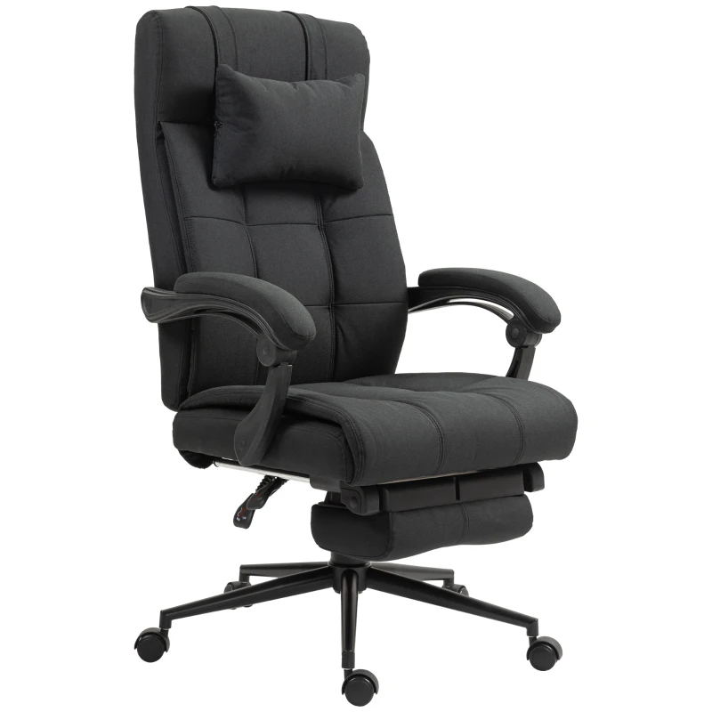 Vinsetto Office Desk Chair with Footrest, Headrest Pillow, Home Office Chair with Reclining Backrest, Swivel Wheels, Black