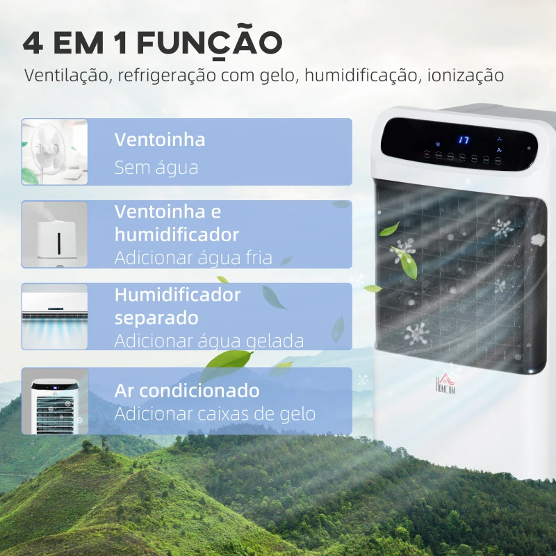 HOMCOM Climatizador 4 en 1 con Control Remoto 3 Modos 3 Velocidades Temporizador y Pantalla Táctil 38x35x81 cm Blanco
