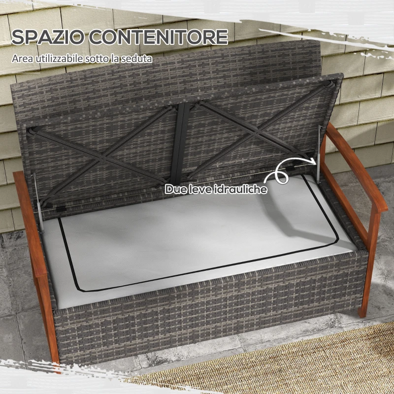 Outsunny Divano da Giardino 2 Posti con Spazio Portaoggetti e Cuscini, in Rattan e Acciaio, 127.5x64x81 cm