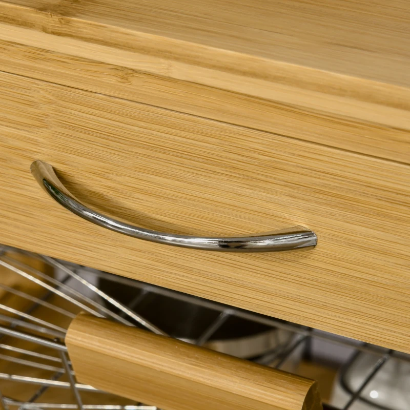 HOMCOM Desserte cuisine sur roulettes chariot de service meuble de rangement avec un tiroir, un panier coulissant, un porte-torchon et armoire en bambou