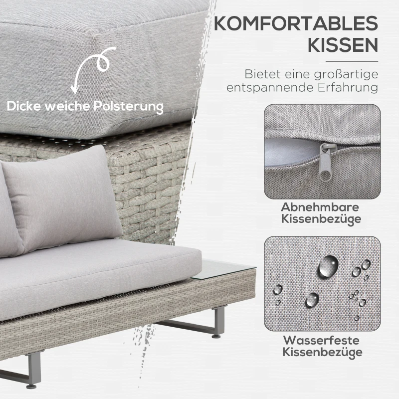 Outsunny Polyrattan-Lounge-Set für 4 Personen Couchtisch Beistelltisch Wetterbeständig Grau + Braun