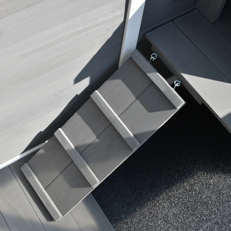 PawHut Conigliera in Legno a 2 Piani con Casetta, Rampa e Vassoio Estraibile, 91.5x53.3x73cm