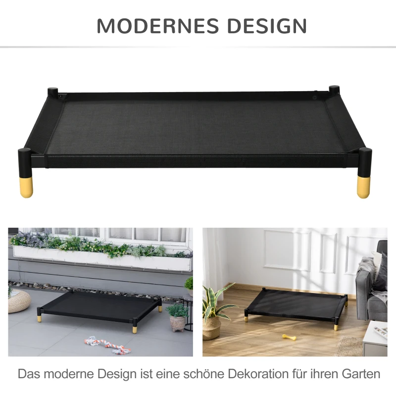 PawHut Erhöhtes Hundebett Haustierbett Hundeliege im Innen- und Außenbereich für große Hunde Mesh-Stoff Schwarz 104 x 76,6 x 15 cm