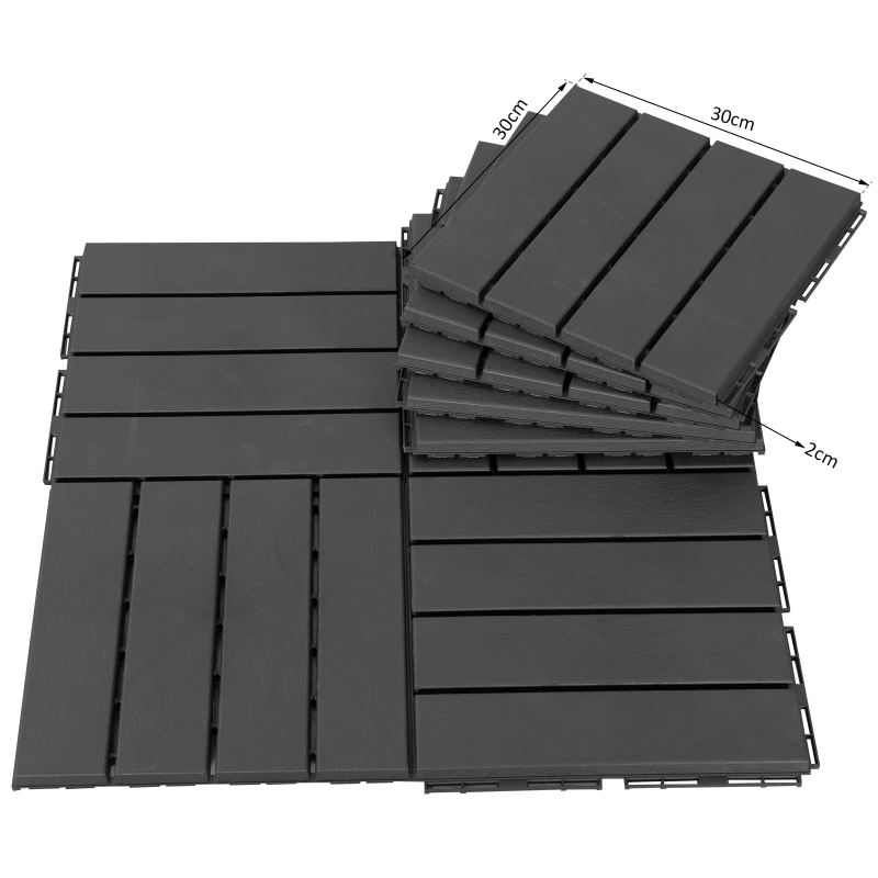 Outsunny Caillebotis - Dalles terrasse - Lot de 9 - emboîtables, Installation très Simple - Petits Carreaux Composite Plastique Imitation Bois Noir