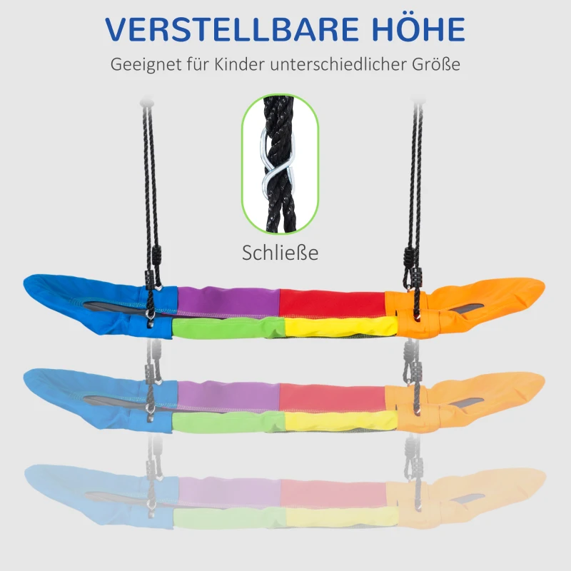 Outsunny Nestschaukel Baumschaukel Kinderschaukel Schaukelsitz für 1-2 Kinder zwischen 3-14 Jahren Outdoor 100-160 cm verstellbaren Seil belastbar bis 200 kg Oxfordstoff mehrfarbig