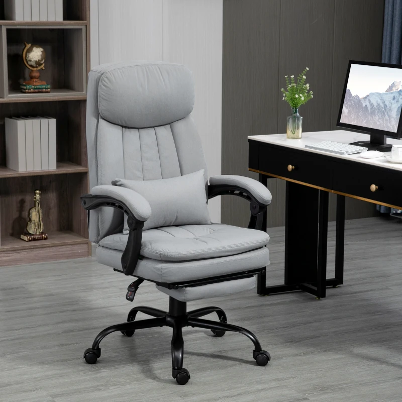 Vinsetto Office Chair, Ergonomic Desk Chair with 6-Point Vibration Massage and Lumbar Heating, Computer Chair with Lumbar Support Pillow, 155° Reclining Back and Footrest, Grey