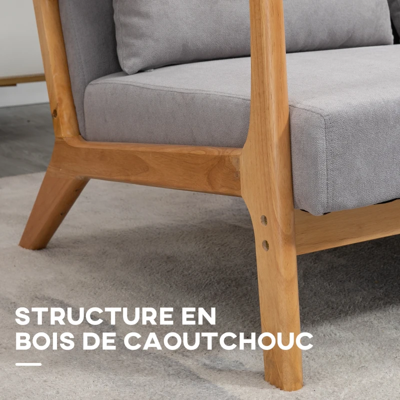 HOMCOM Canapés 2 places design contemporain en tissu aspect velours pieds bois massif 122 x 71 x 76 cm gris