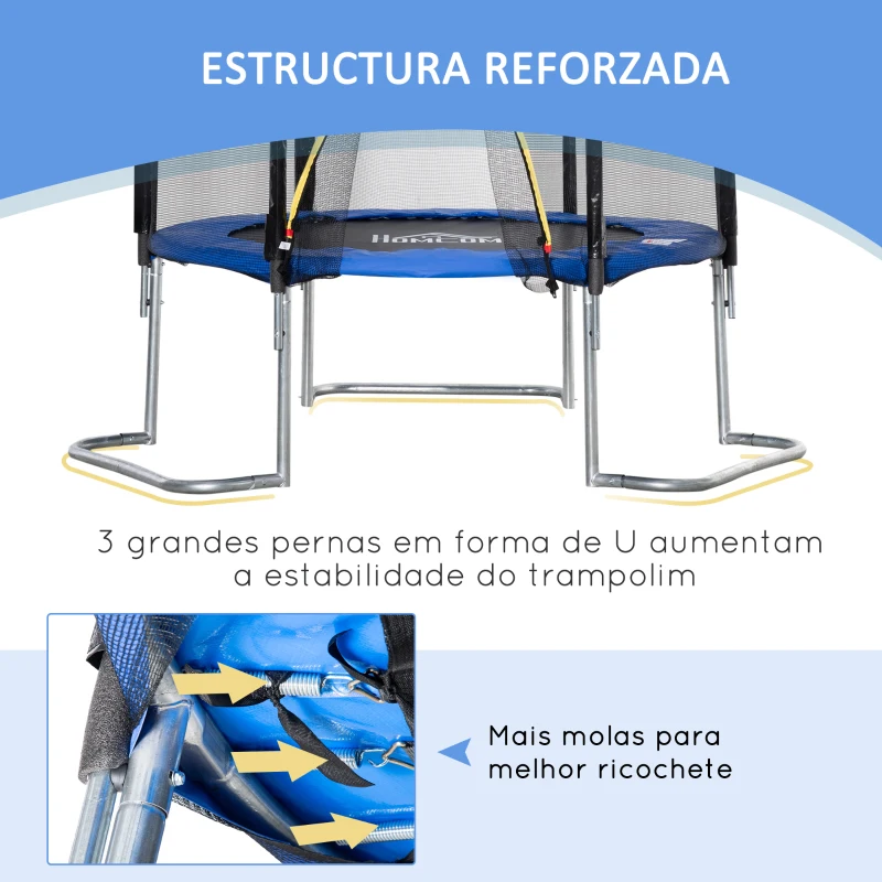 HOMCOM Cama Elástica de Jardín Ø183 cm Trampolín para Niños Adultos con Superficie de Salto Red de Seguridad Cubierta de Bordes y Escalera para Interior Exterior Azul