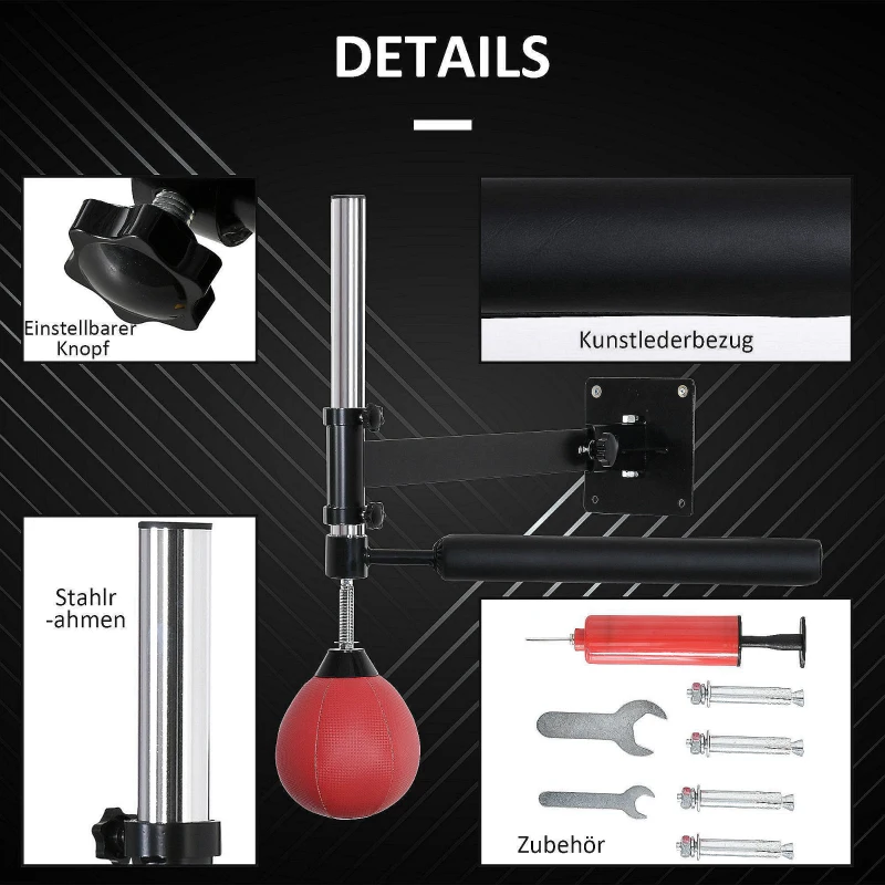 HOMCOM Boxgestell mit Speedball & Reflexstange, Wandmontage, höhenverstellbar, Schwarz/Rot