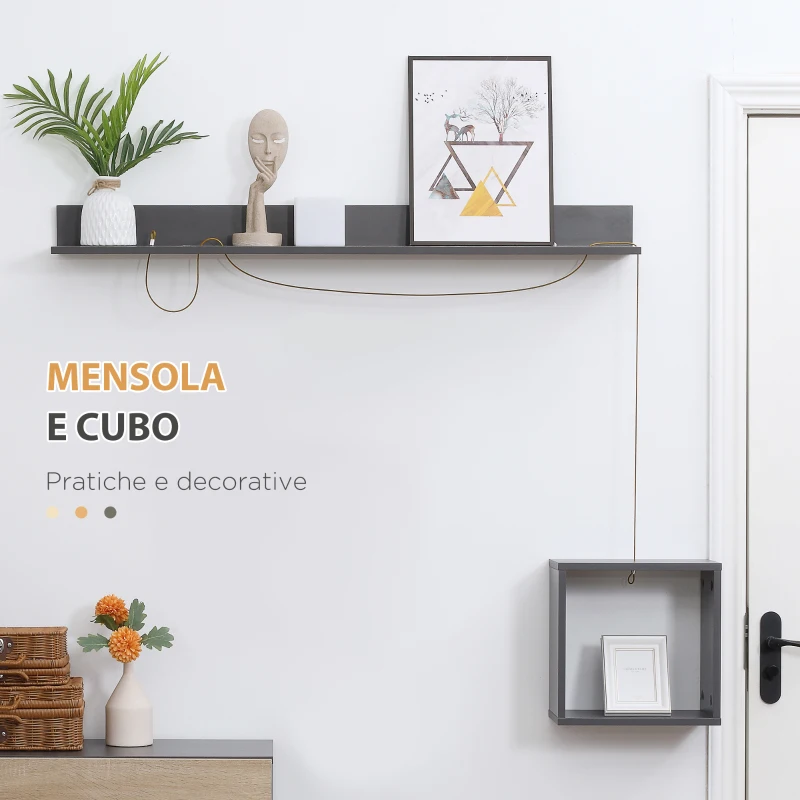 HOMCOM Set Mobile da Ingresso con Attaccapanni, Scarpiera con Panca e Scaffale, Grigio e Naturale