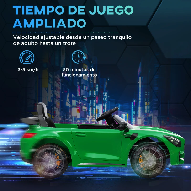AIYAPLAY Coche Eléctrico para Niños de +3 Años Mercedes-Benz AMG GTR con Batería 12V Mando a Distancia Faros Bocina Música Verde