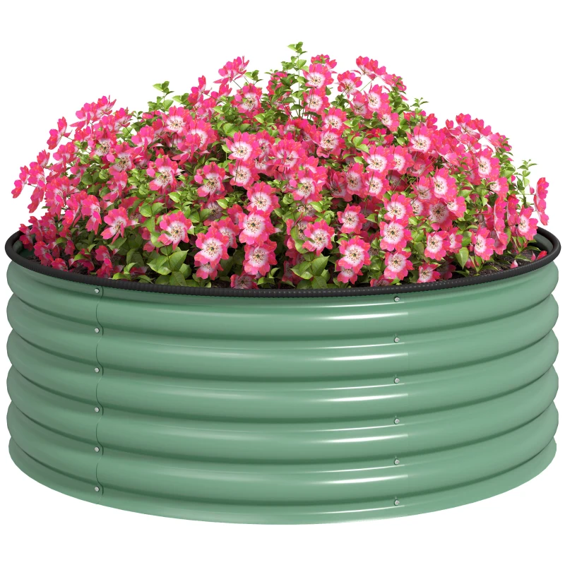 Outsunny Galvanised Raised Garden Bed with Safety Edging, Outdoor Raised Planter Box with Gloves, 120 x 120 x 43cm, Light Green