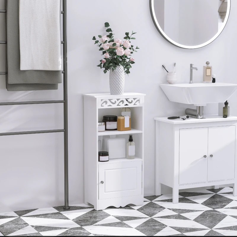 HOMCOM Sideboard, Küchenkommode mit 3 Fächern, Badschrank, Aufbewahrungsschrank, Küchenschrank, Beistellschrank für Wohnzimmer, Schlafzimmer, Weiß, 40 x 23 x 80 cm