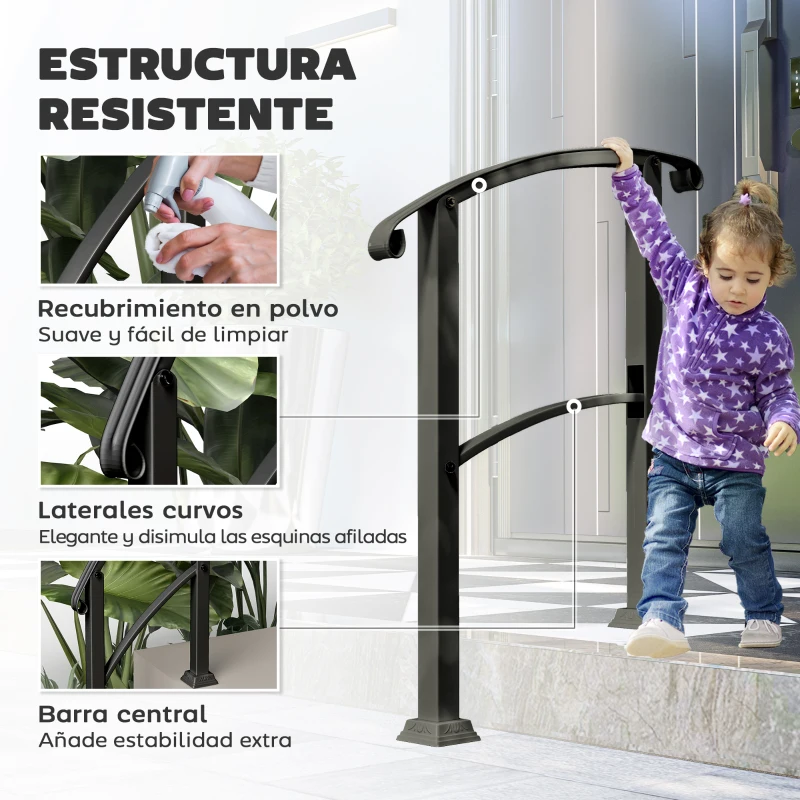 Outsunny Barandilla de Escalera 71 cm con Kit de Instalación Ángulo Ajustable para 1-3 Escalones para Exterior Terraza Negro