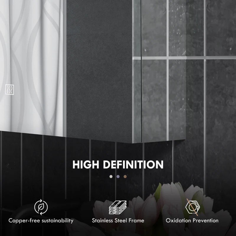 HOMCOM Spiegel-Badschrank, LED-beleuchtet, Anti-Beschlag, 50x13x70cm, Silber