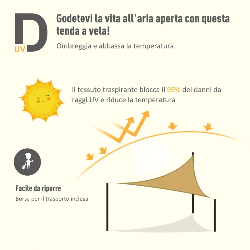 Outsunny Tenda Parasole Triangolare a Vela Anti UV, 5x5x5 m, Beige