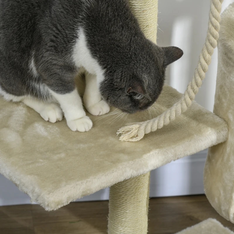 PawHut Arbre à Chat Griffoir Un Niche Trois Étagères 75 X 40 X 112 cm Beige