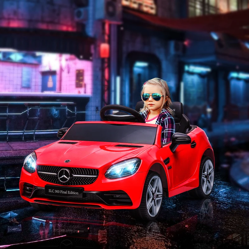 AIYAPLAY Voiture électrique enfants licence Mercedes SLC 300 12V V. Max. 5 Km/h effets sonores lumineux télécommande rouge(m-7)