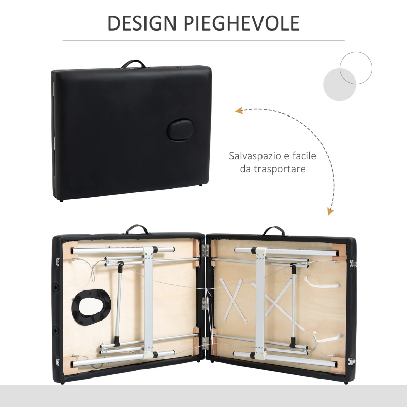 HOMCOM Lettino Massaggio Pieghevole Professionale, Lettino per Massaggio con Altezza Regolabile e Borsa di Trasporto per Estetista e Terapista, Nero