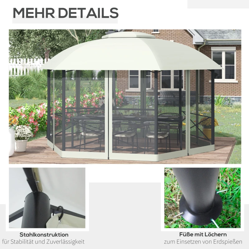 Outsunny Gartenpavillon Pavillon 4 x 5 m Festzelt Partyzelt wetterfest wasserabweisend Zelt mit Seitenwänden und zweistufigem Dach Stahl + Polyester Beige