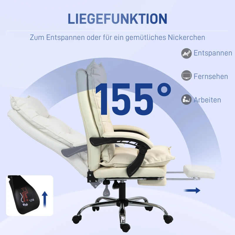 Vinsetto Bürostuhl, verstellbare Sitzhöhe, Fußstütze, Kunstleder, bis 135 kg, Metallbasis, 66x72x116-124cm, Beige(m-5)