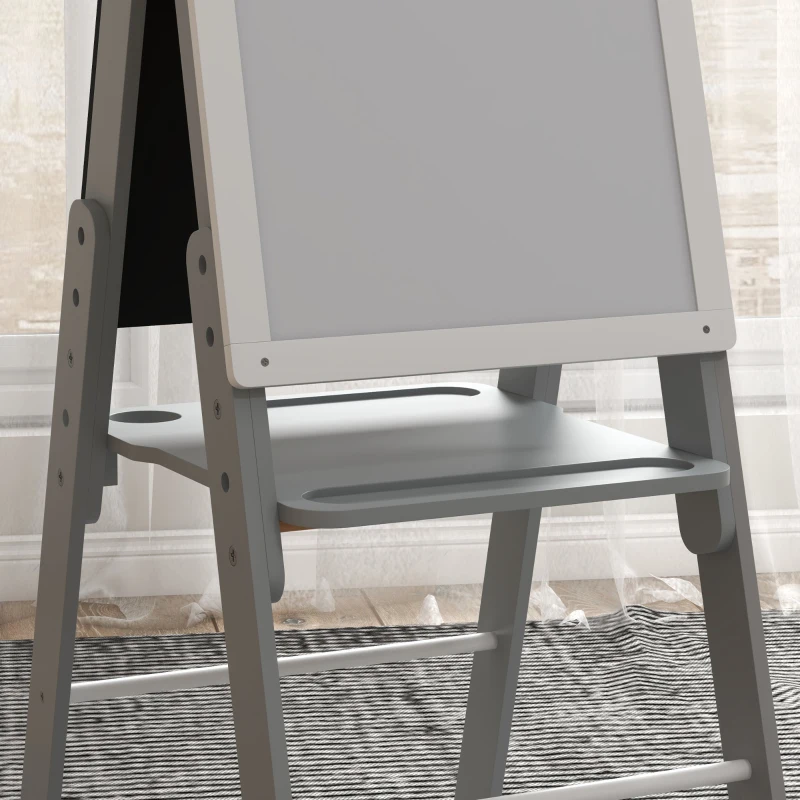 AIYAPLAY Caballete para Niños Caballete de Pizarra Blanca y Pizarra de Doble Cara Altura Ajustable 40x56x107/112/117 cm Gris