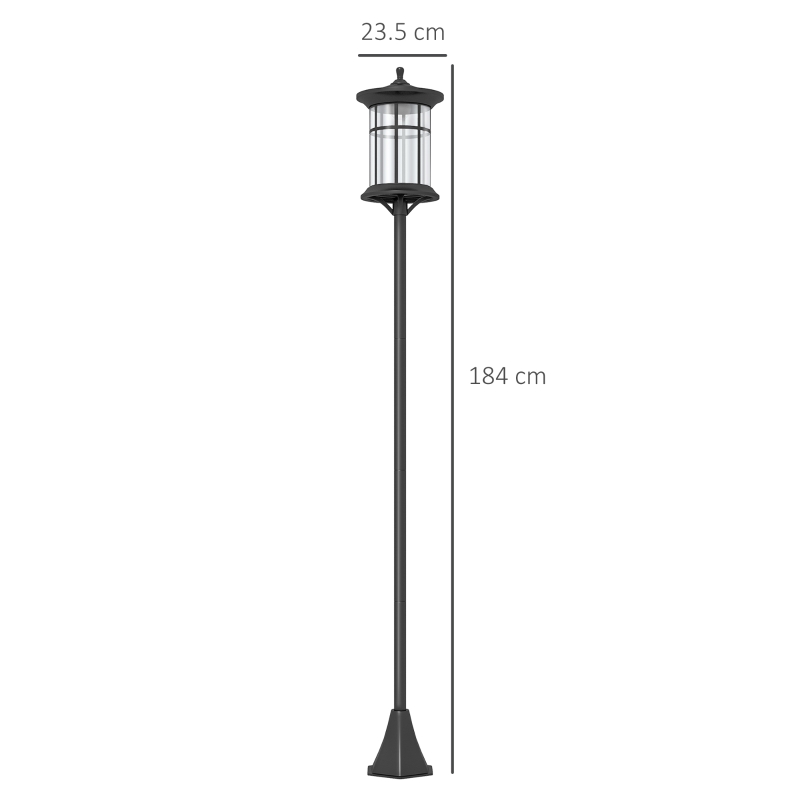 Outsunny Lampione Solare da Giardino Alto 184cm con Luce LED Bianco Freddo e IP44, Nero