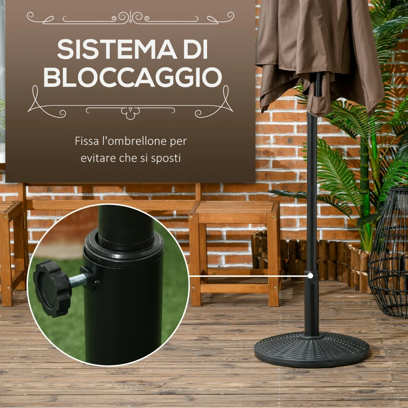 Outsunny Base per Ombrellone Rotonda Effetto Rattan da 12.5kg, Supporto per Pali da 38mm e 48mm, Ø44.5 cm, Nero