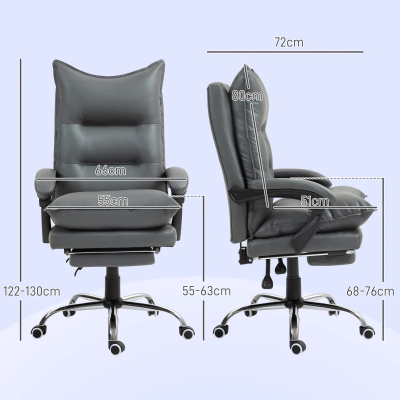 Vinsetto Ergonomischer Bürostuhl, verstellbare Sitzhöhe, neigbare Rückenlehne, Kunstleder, Dunkelgrau(m-3)