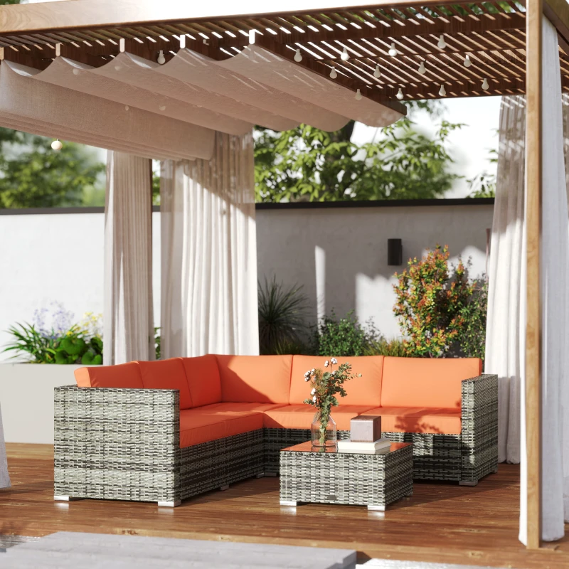 Outsunny Four-Piece Rattan Sofa Set - Orange/Grey