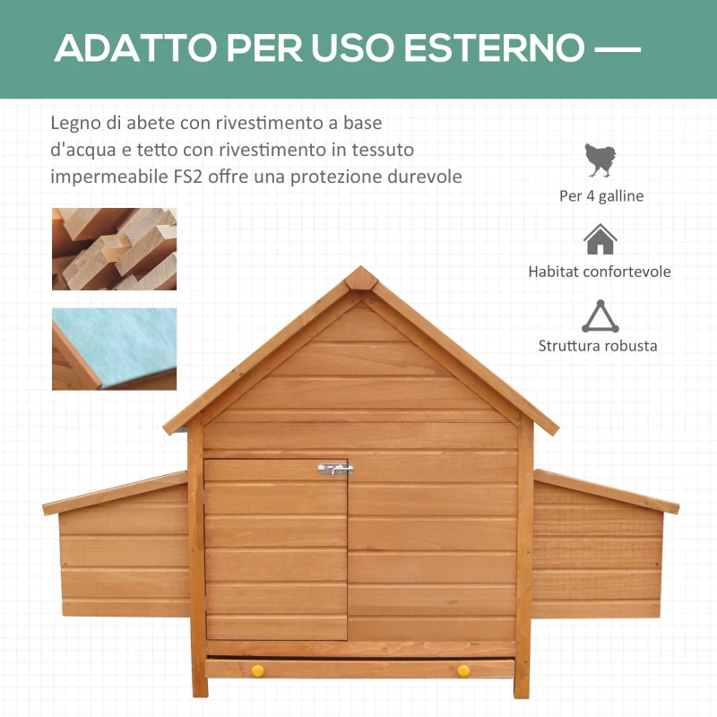 PawHut Gabbia per Galline in Legno con Tetto Impermeabile, Pollaio Prefabbricato da Esterno, 160x98.5x107cm
