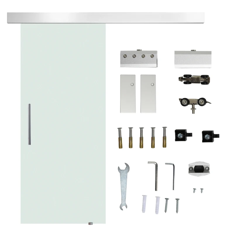 HOMCOM Porta Scorrevole Interna in Vetro Smerigliato con Binario B1 e Maniglia per Bagno Cucina Studio Vetro 205x 77,5x 0,8cm
