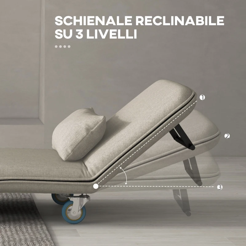 HOMCOM Poltrona Letto Singolo e Chaise Longue in Tessuto con Schienale Regolabile a 3 Livelli, Grigio