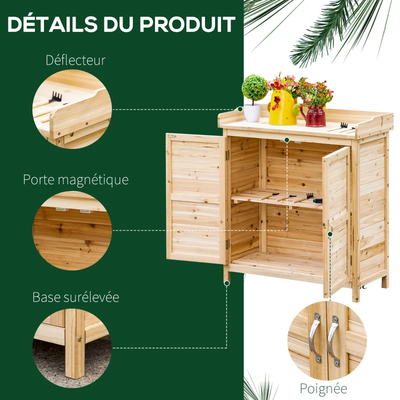 Outsunny Armoire de jardin remise pour outils sur pied placard avec double porte et étagère interne en bois massif sapin pré-huilé dim. 83L x 40l x 92H cm naturel