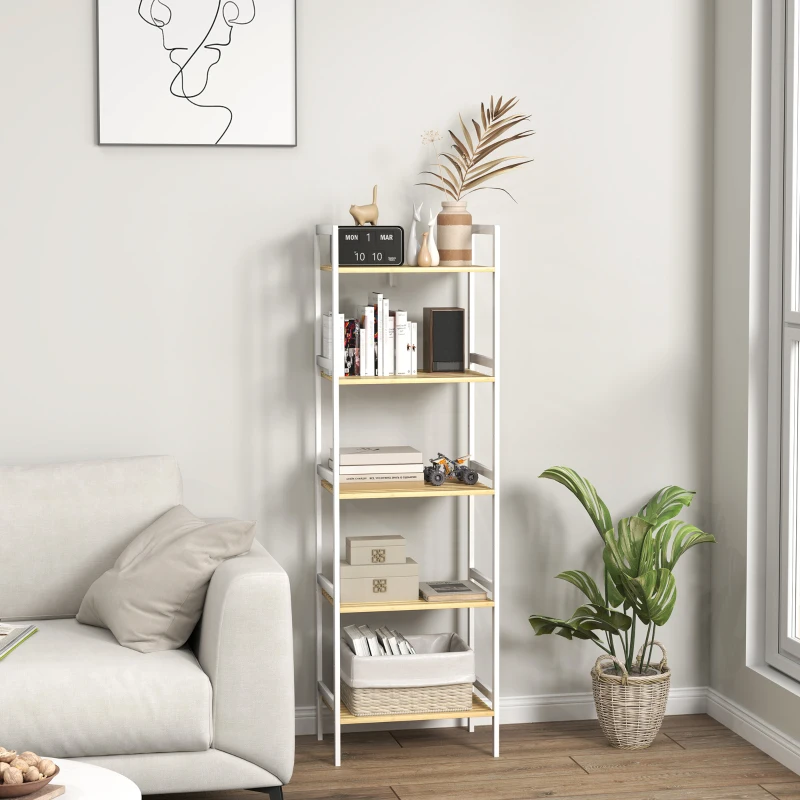 HOMCOM Five-Tier Bamboo Adjustable Shelf Storage Unit